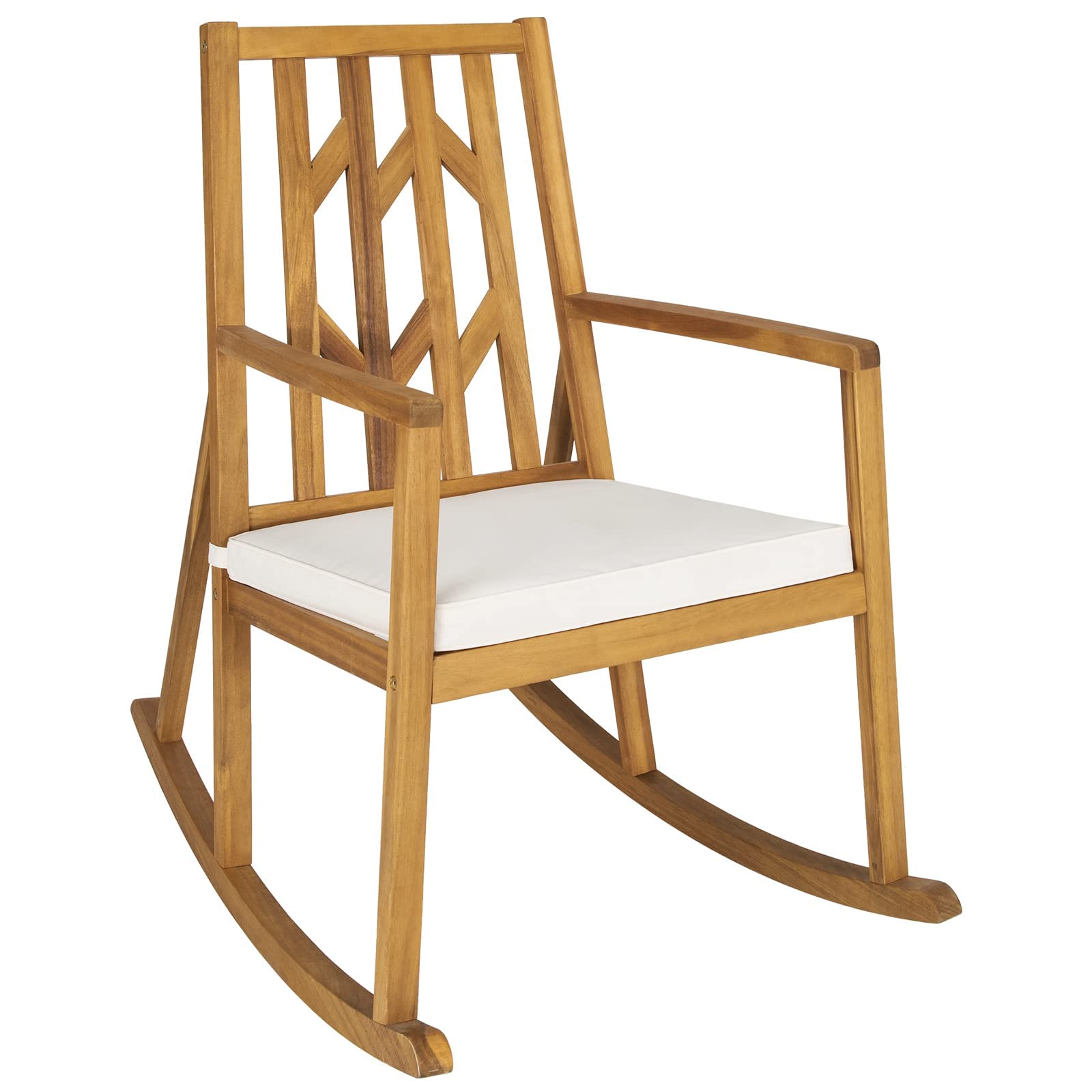 Chaise à bascule de patio en bois d'acacia Tangkula, fauteuil à bascule d'extérieur pour porche